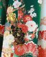 成人式振袖[古典柄]緑に白ぼかし・桜と菊、松、金黒の牡丹[身長166cmまで]No.862